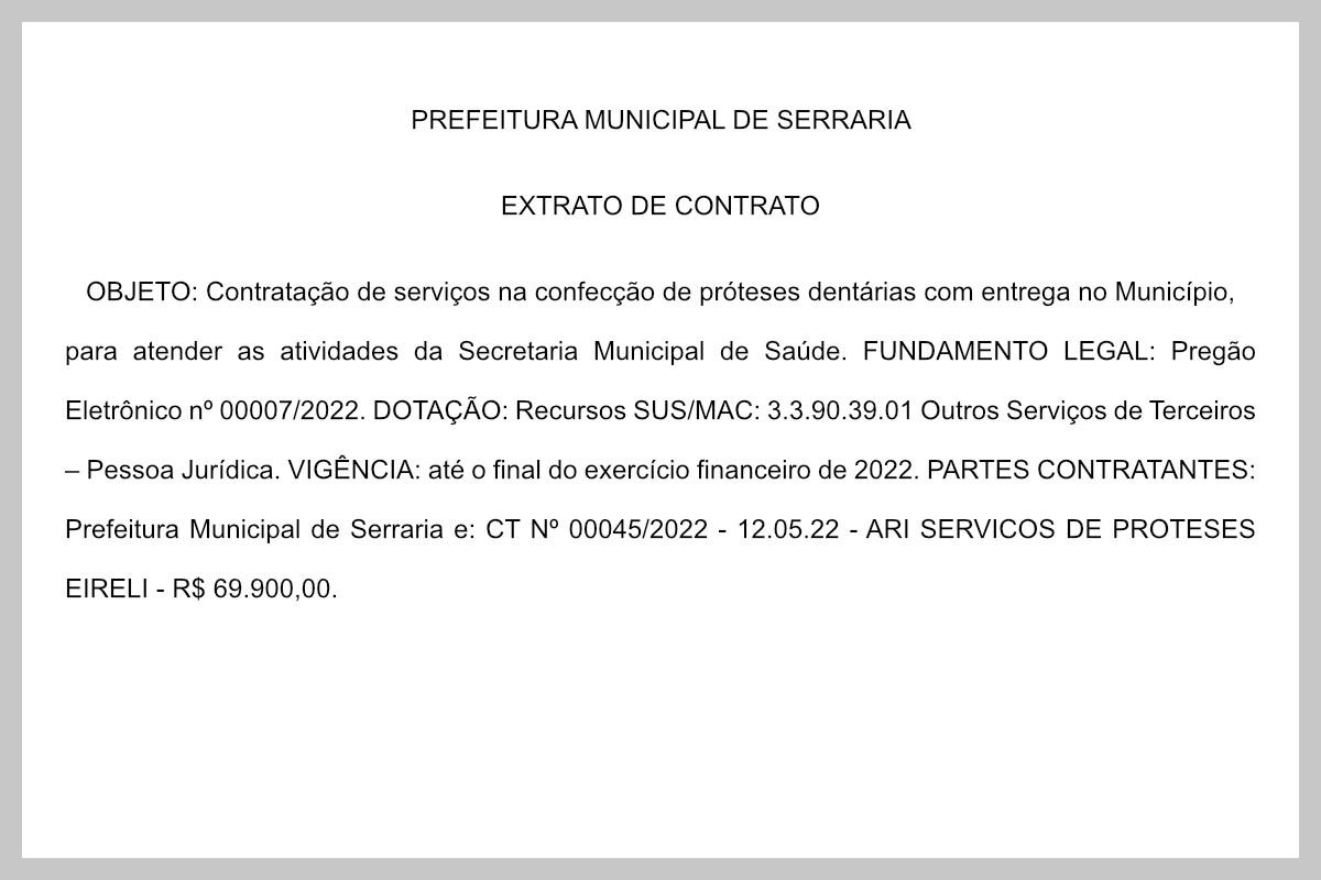 PREFEITURA MUNICIPAL DE SERRARIA – EXTRATO DE CONTRATO