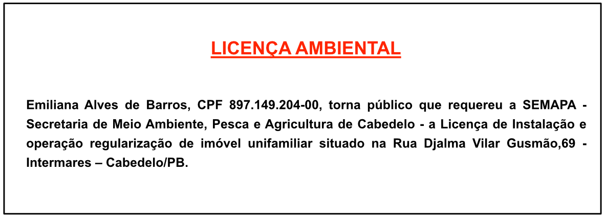 Emiliana Alves de Barros – Licença Ambiental