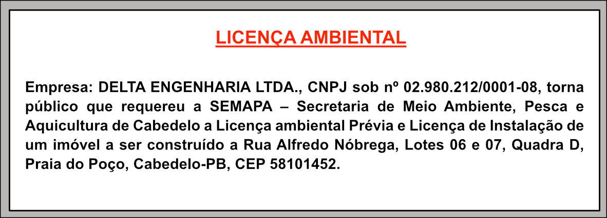DELTA ENGENHARIA LTDA – LICENÇA AMBIETAL