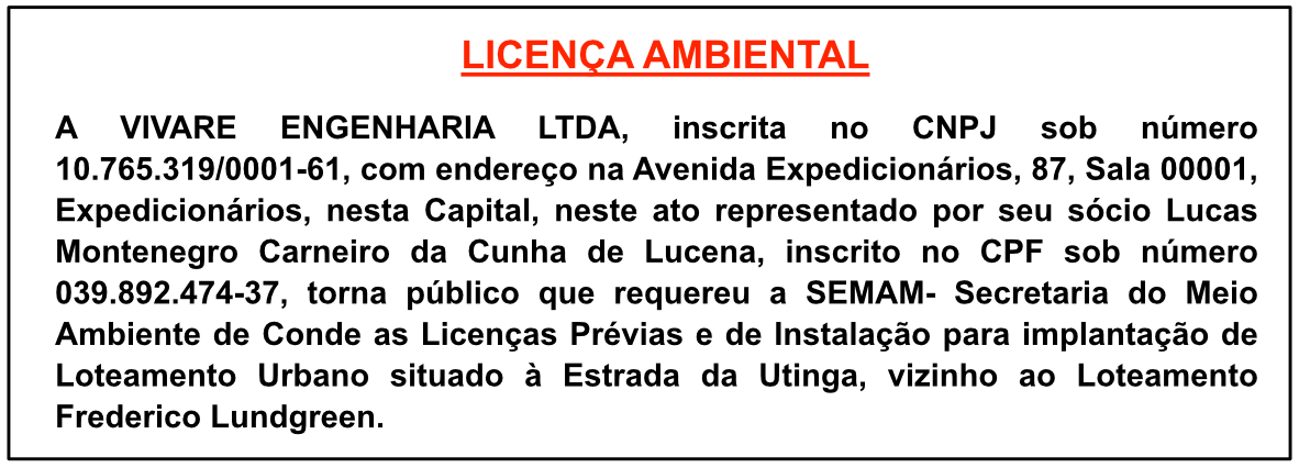 VIVARE ENGENHARIA LTDA – LICENÇA AMBIENTAL