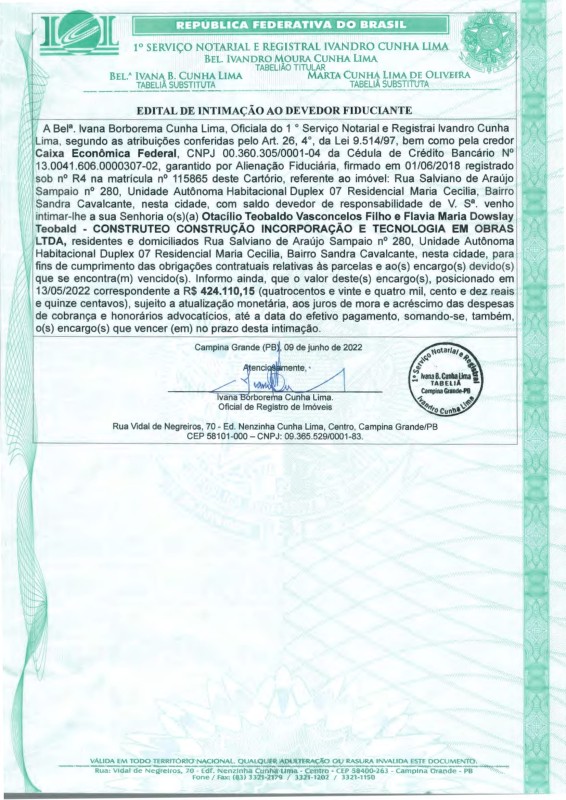 EDITAL DE INTIMAÇÃO AO DEVEDOR FIDUCIANTE
