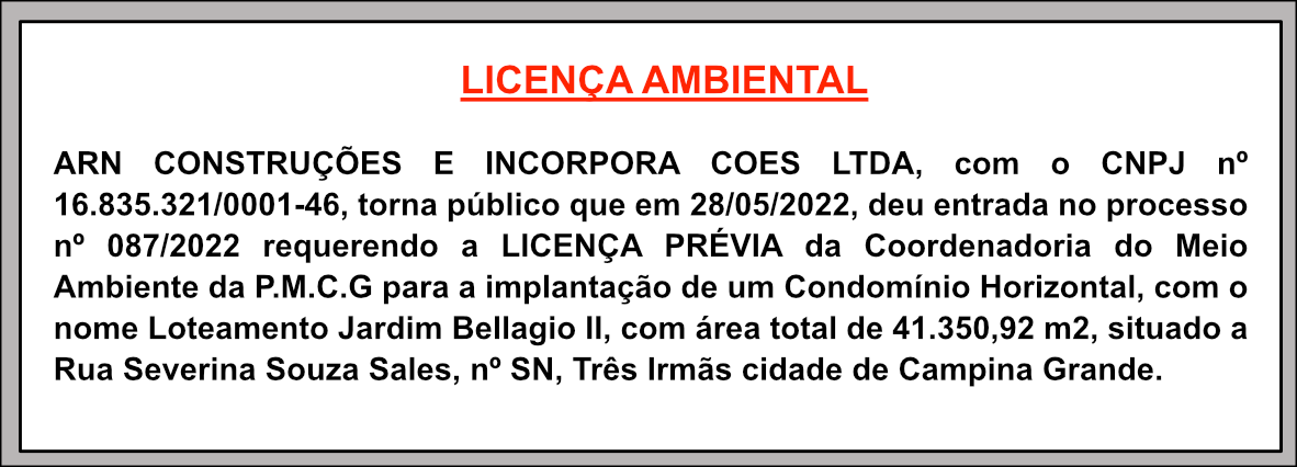ARN CONSTRUCOES E INCORPORACOES LTDA – LICENÇA AMBIENTAL