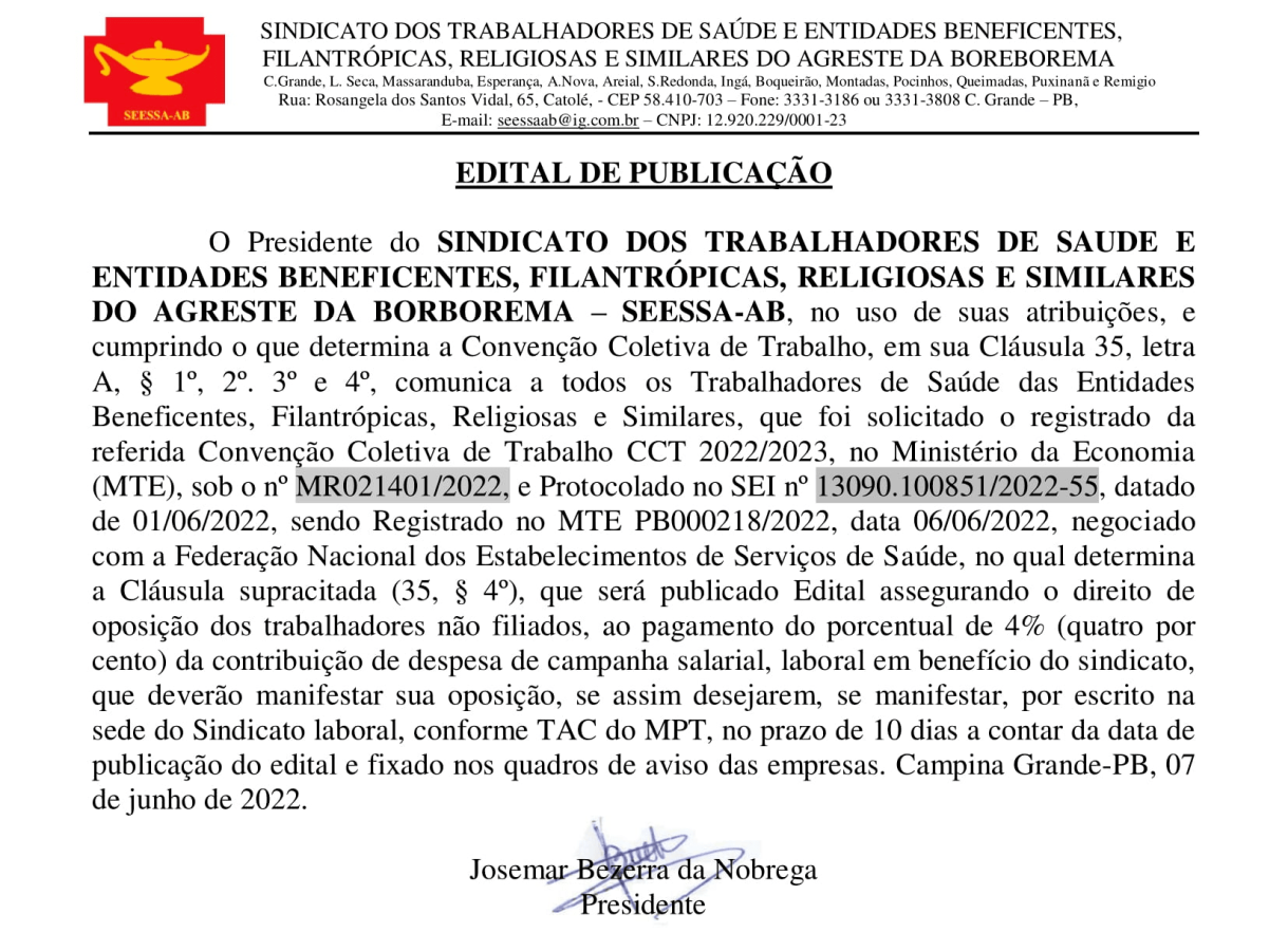 SEESSA-AB – EDITAL DE PUBLICAÇÃO