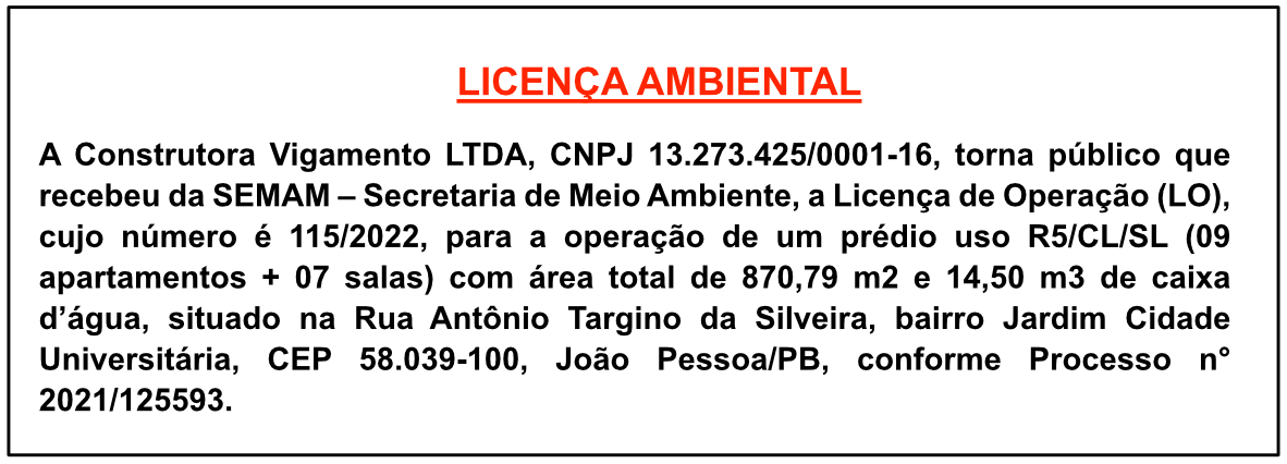 Construtora Vigamento Ltda – Licença Ambiental