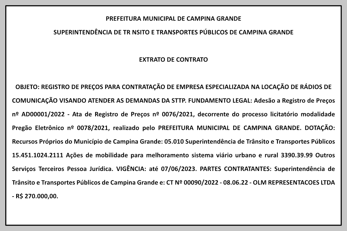 STTP/CG – EXTRATO DE CONTRATO