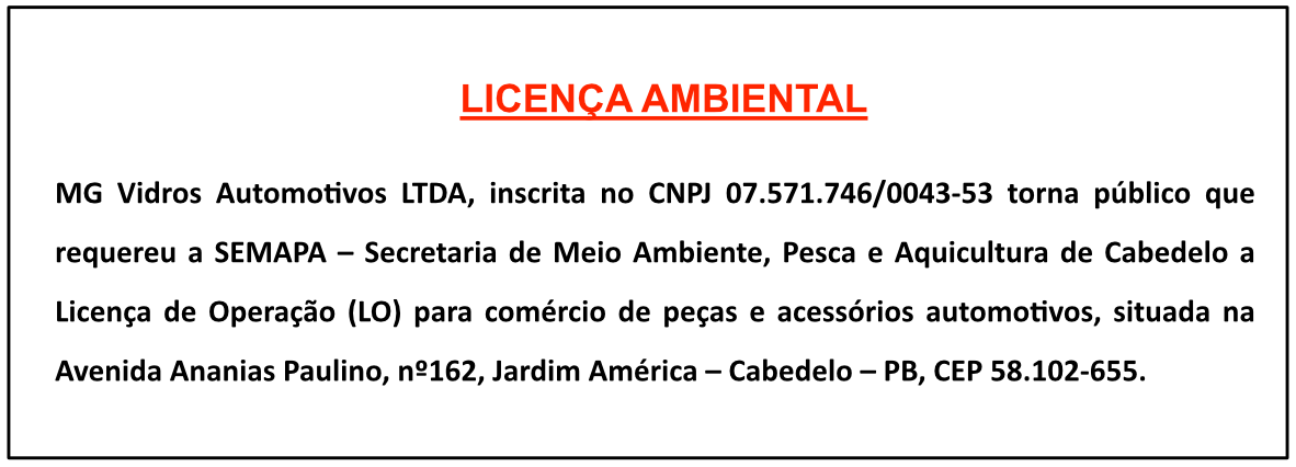 MG Vidros Automotivos Ltda – Licença Ambiental