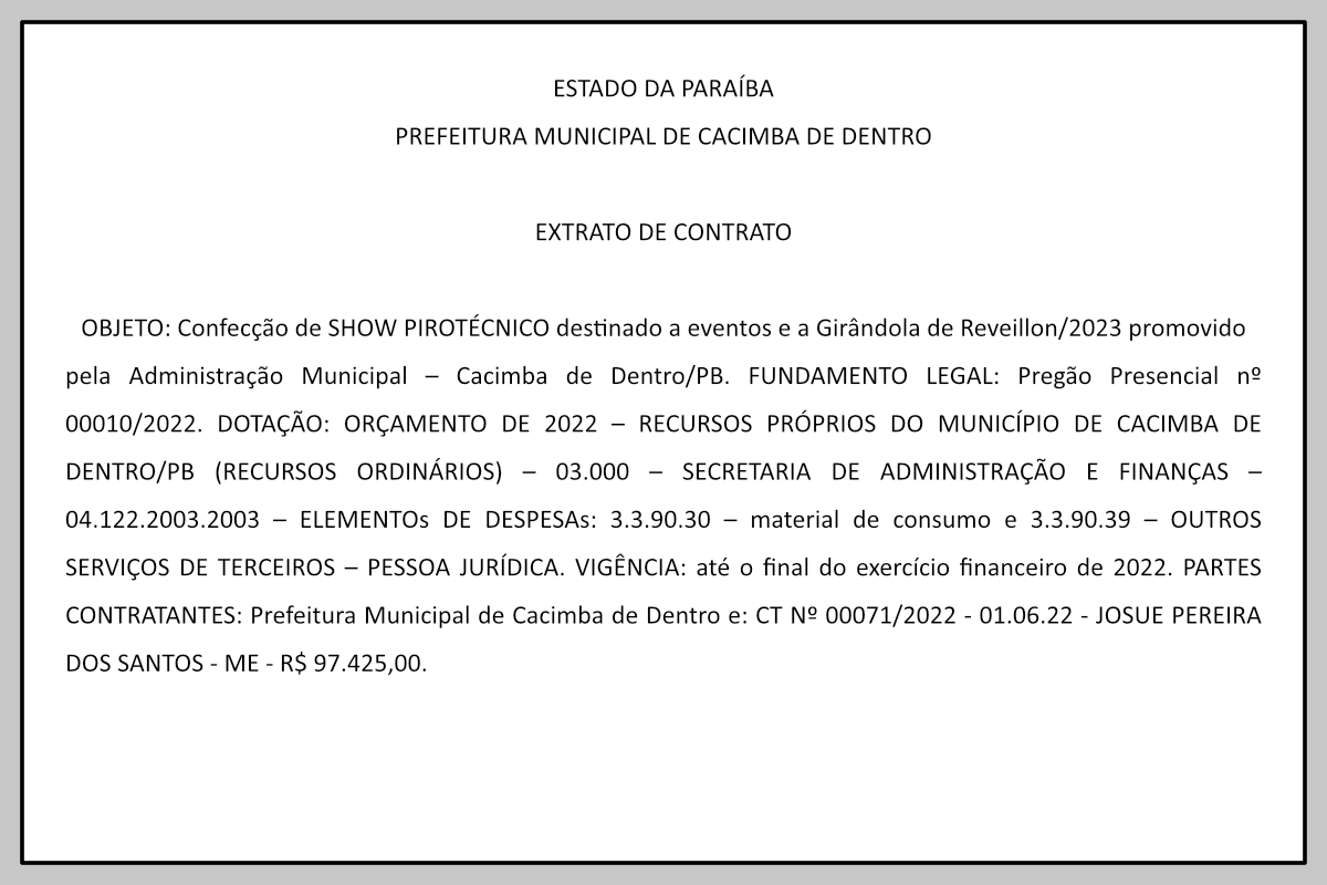 PREFEITURA MUNICIPAL DE CACIMBA DE DENTRO – EXTRATO DE CONTRATO