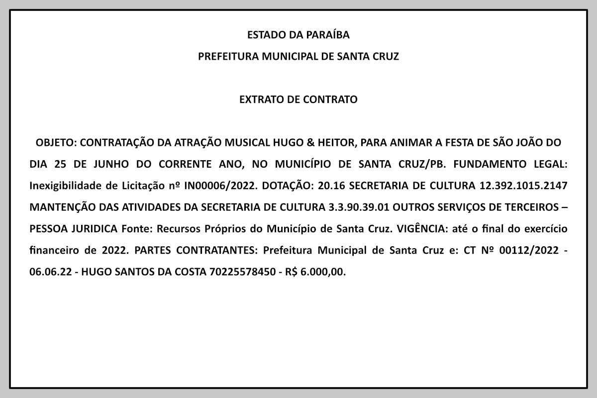 PREFEITURA MUNICIPAL DE SANTA CRUZ – EXTRATO DE CONTRATO