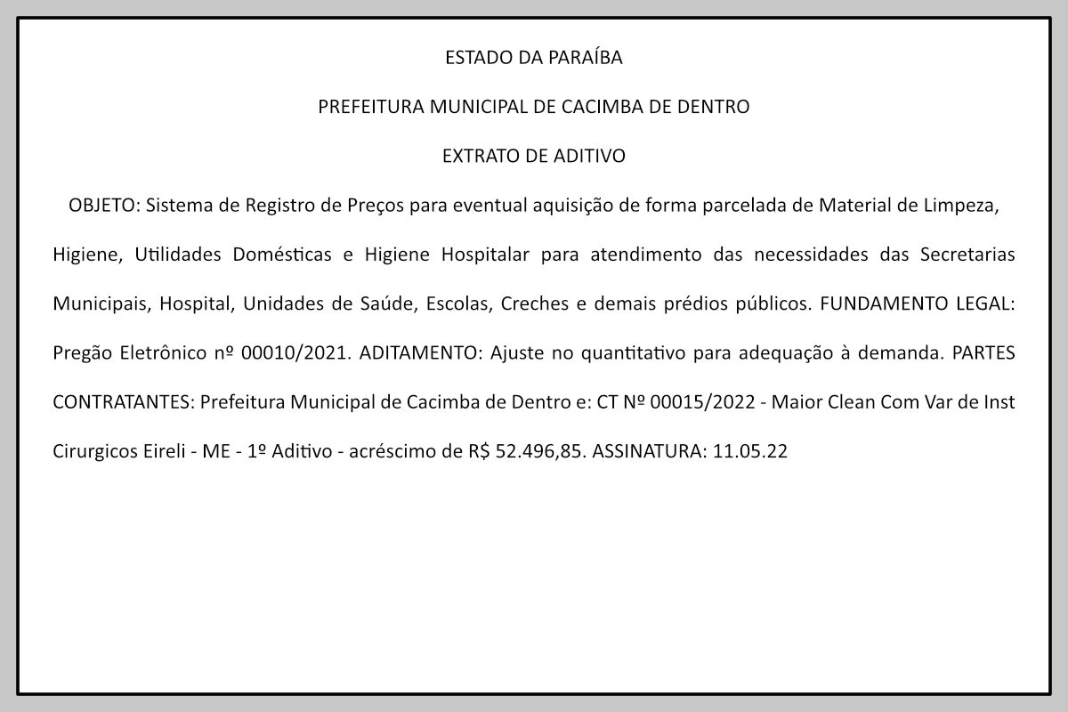 PREFEITURA MUNICIPAL DE CACIMBA DE DENTRO – EXTRATO DE ADITIVO
