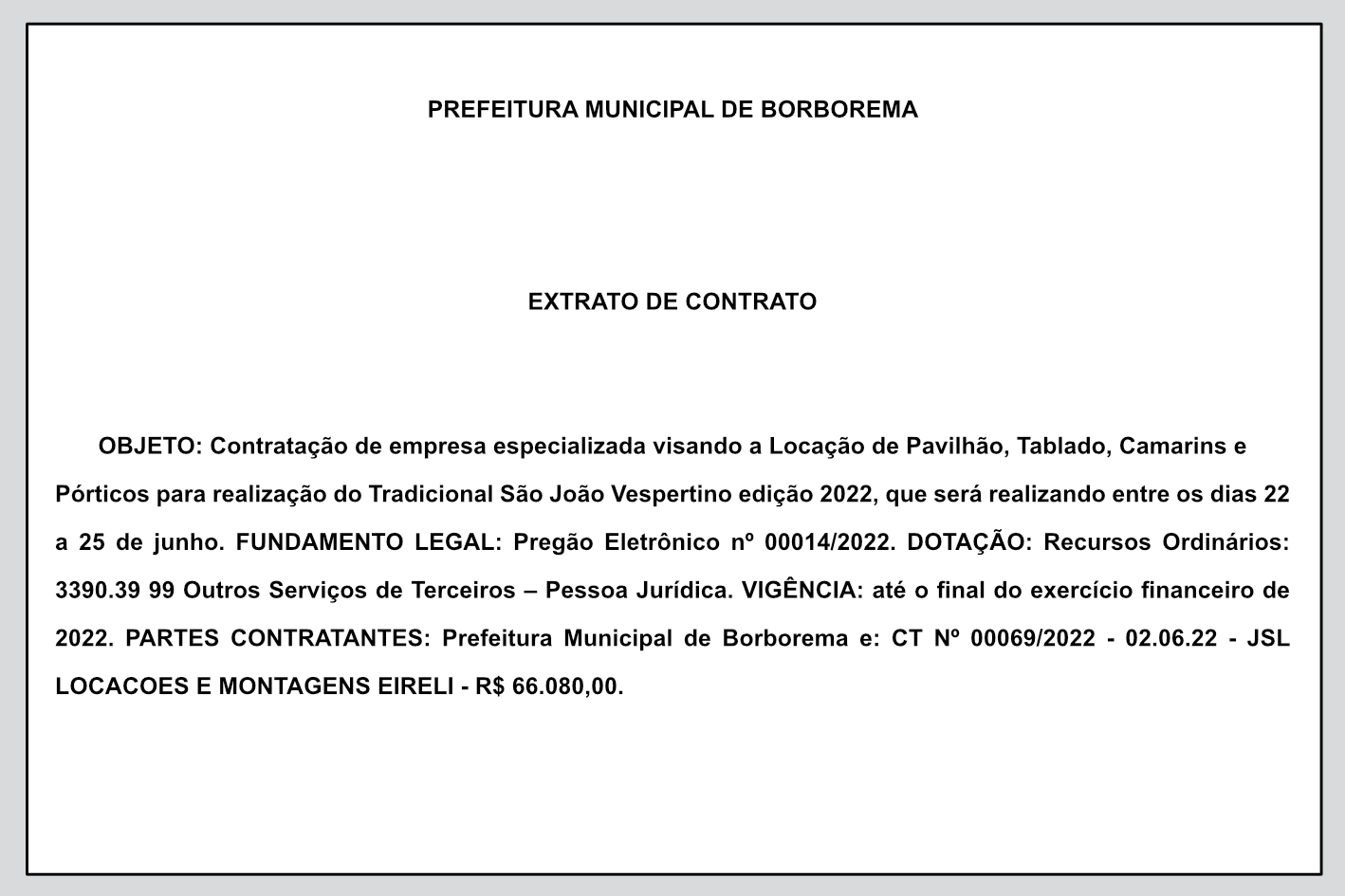 PREFEITURA MUNICIPAL DE BORBOREMA – EXTRATO DE CONTRATO