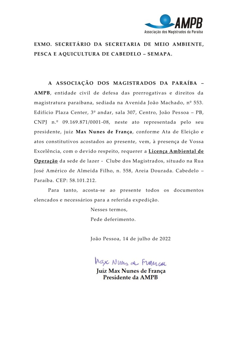 ASSOCIAÇÃO DOS MAGISTRADOS DA PARAÍBA – AMPB – EDITAL DE LICENÇA AMBIENTAL