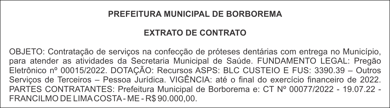 PREFEITURA MUNICIPAL DE BORBOREMA – EXTRATO DE CONTRATO