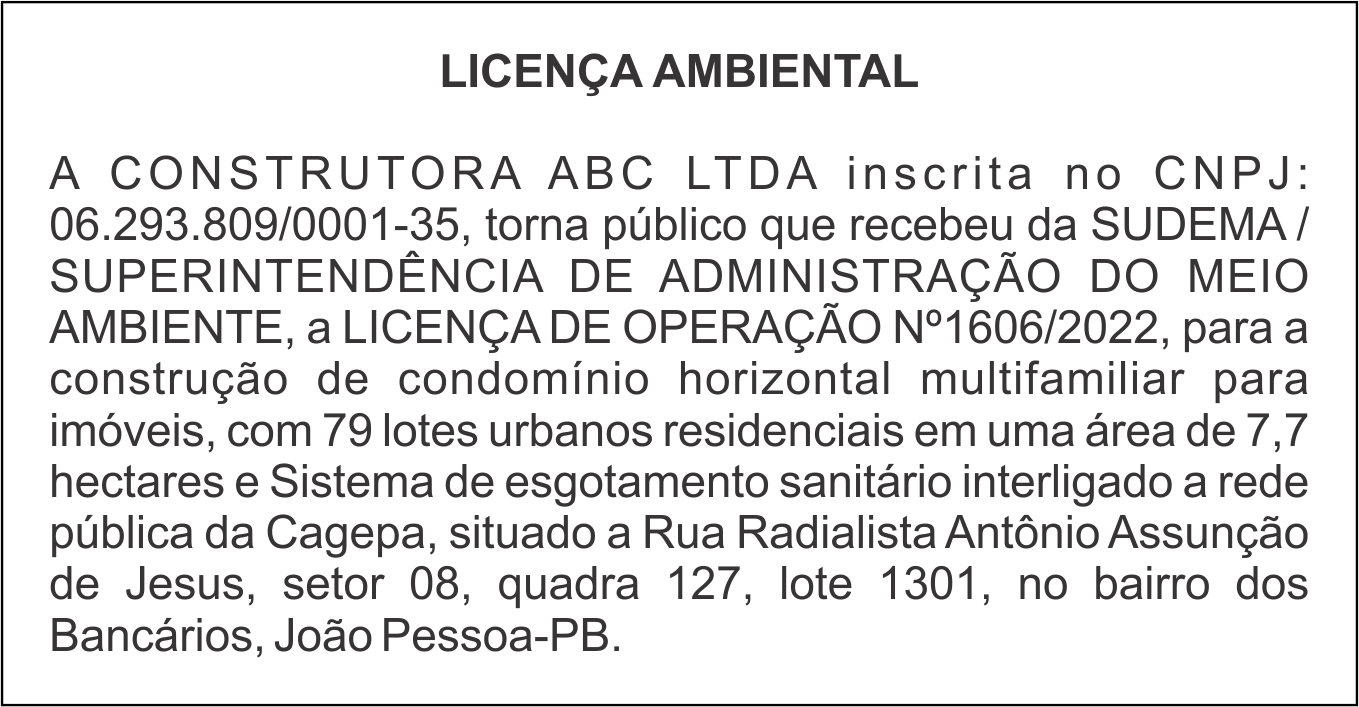 CONSTRUTORA ABC LTDA – LICENÇA AMBIENTAL