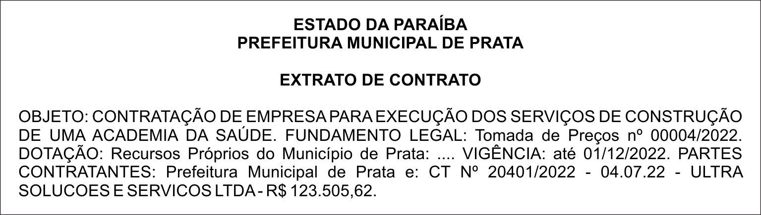 PREFEITURA MUNICIPAL DE PRATA – EXTRATO DE CONTRATO