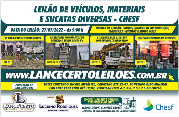 Leilão de Veículos, Materiais e Sucatas Diversas