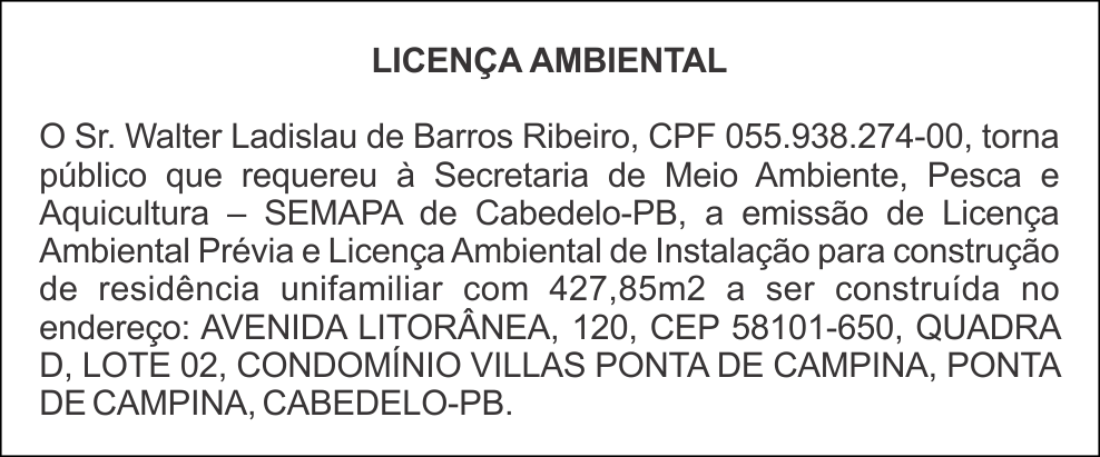 Walter Ladislau de Barros Ribeiro – Licença Ambiental