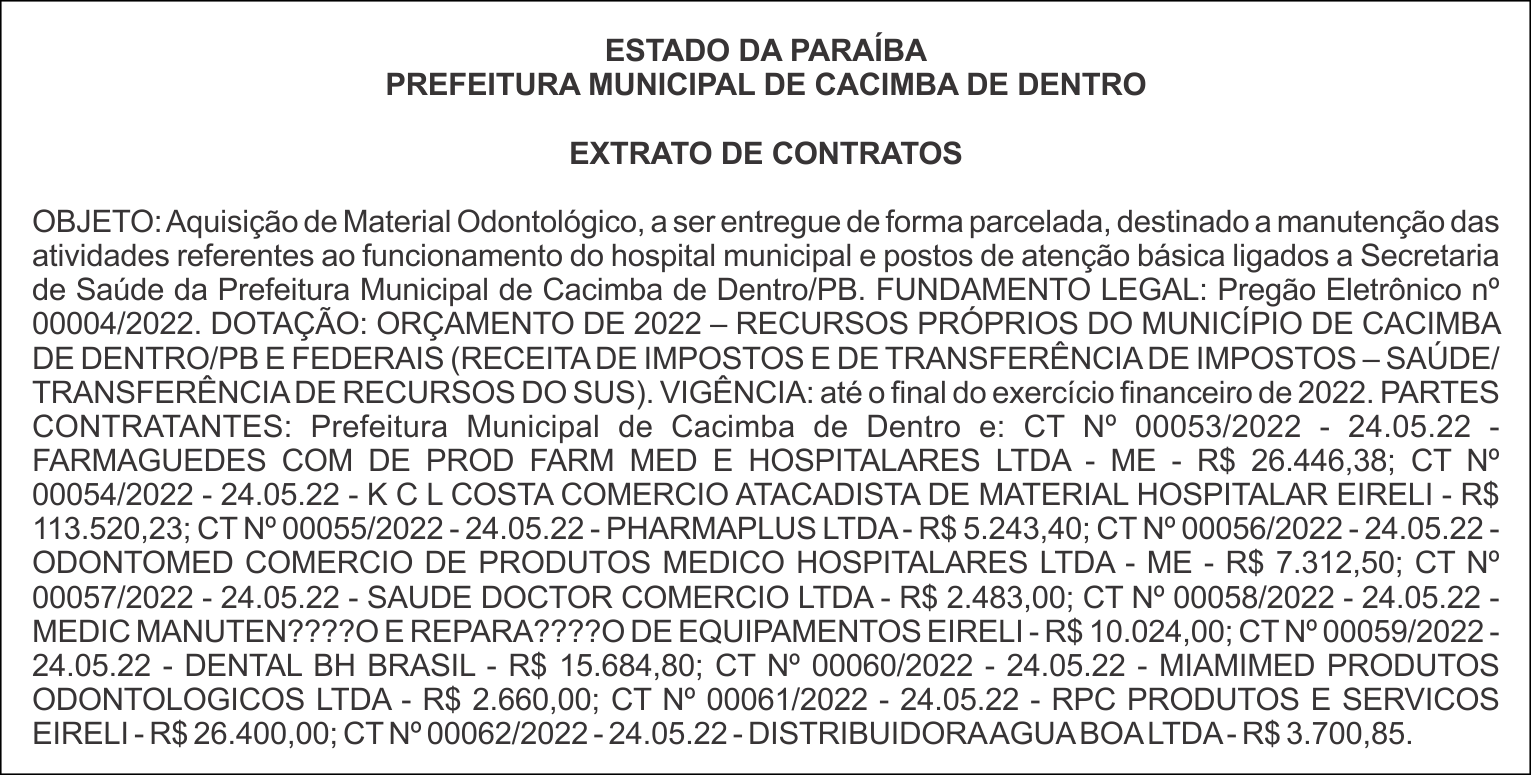 PREFEITURA MUNICIPAL DE CACIMBA DE DENTRO – EXTRATO DE CONTRATOS