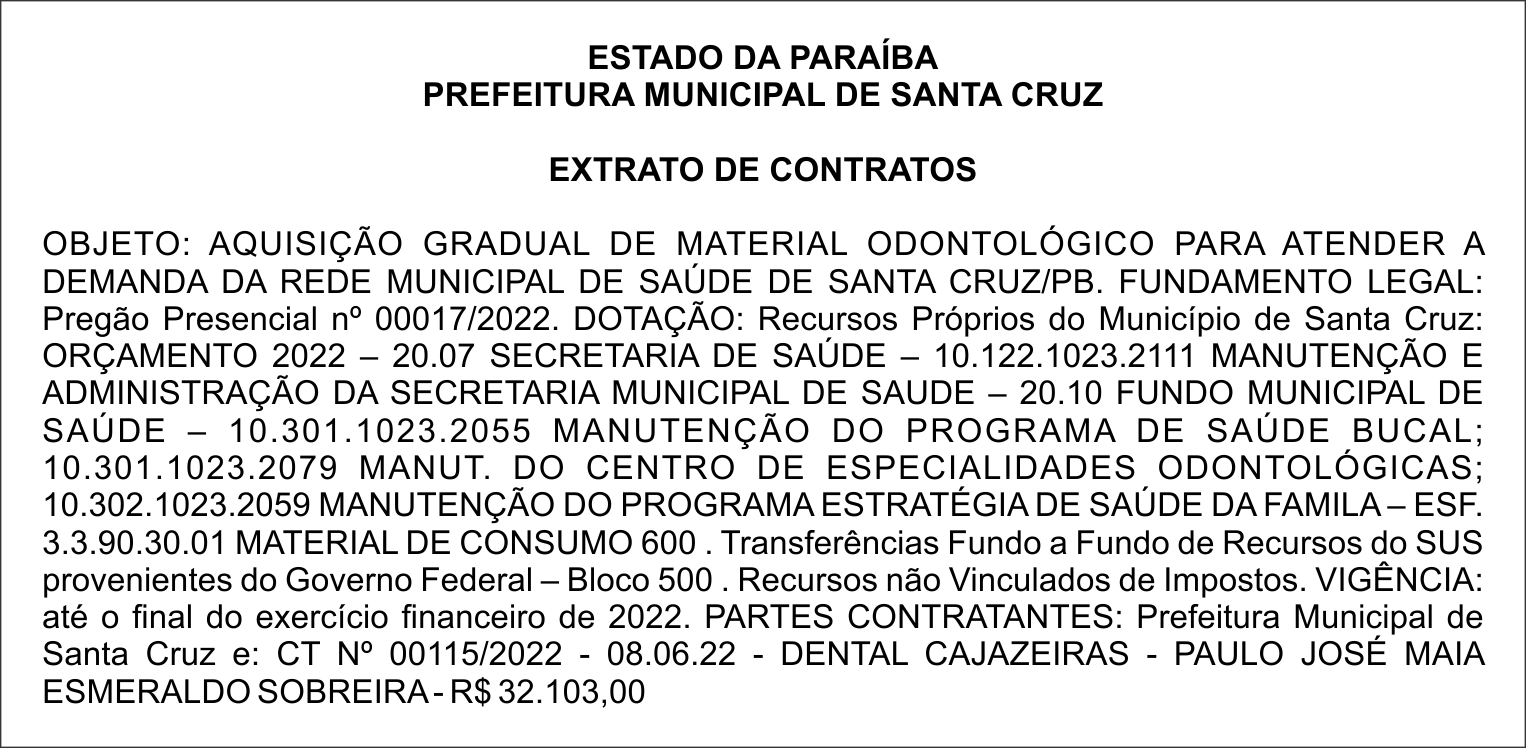 PREFEITURA MUNICIPAL DE SANTA CRUZ -EXTRATO DE CONTRATOS