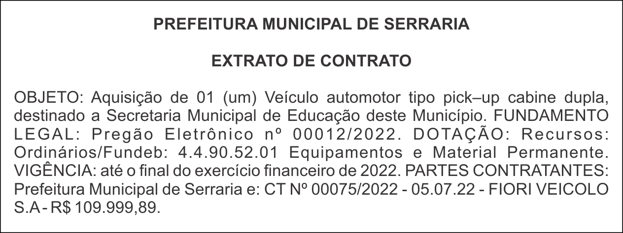 PREFEITURA MUNICIPAL DE SERRARIA – EXTRATO DE CONTRATO