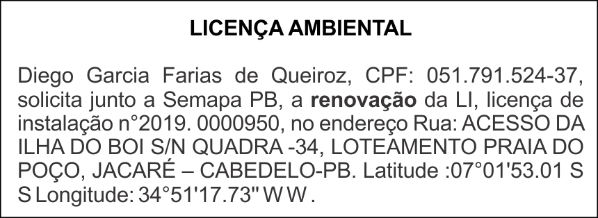 Diego Garcia Farias de Queiroz – Licença Ambiental