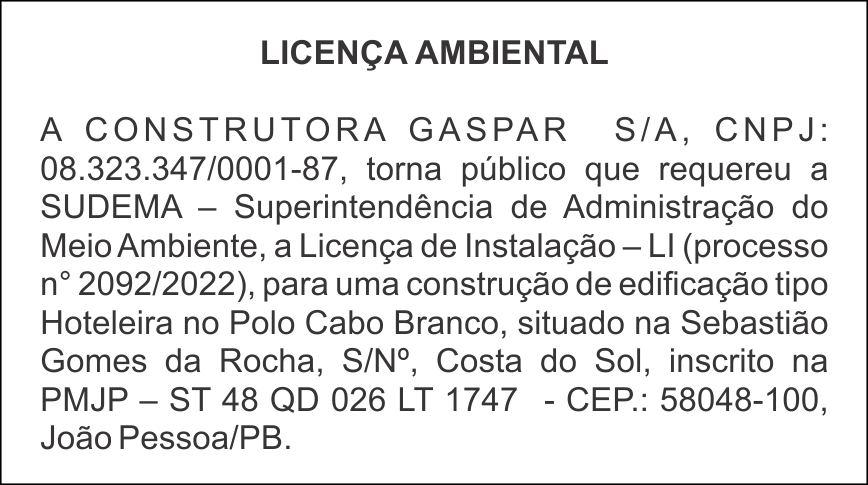 CONSTRUTORA GASPAR S/A – LICENÇA AMBIENATAL