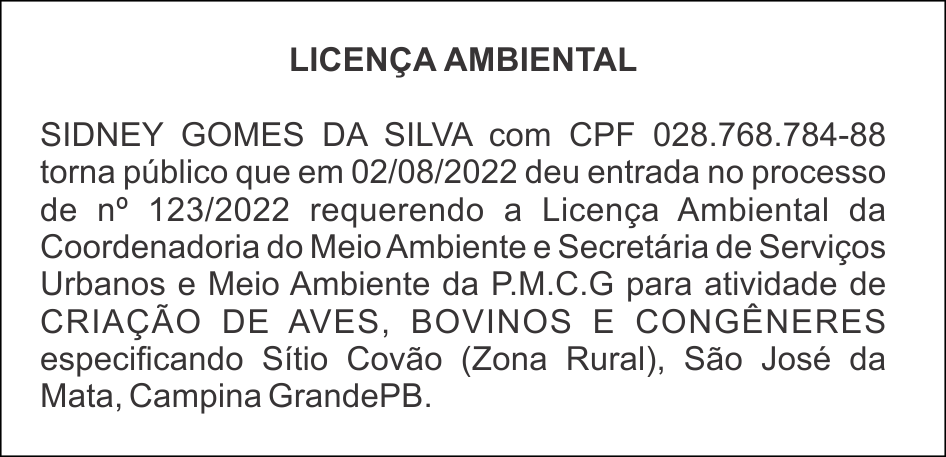SIDNEY GOMES DA SILVA – LICENÇA AMBIENTAL