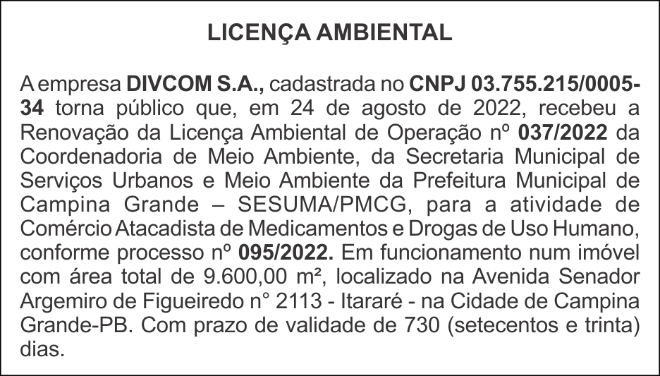 DIVCOM S.A – LICENÇA AMBIENTAL