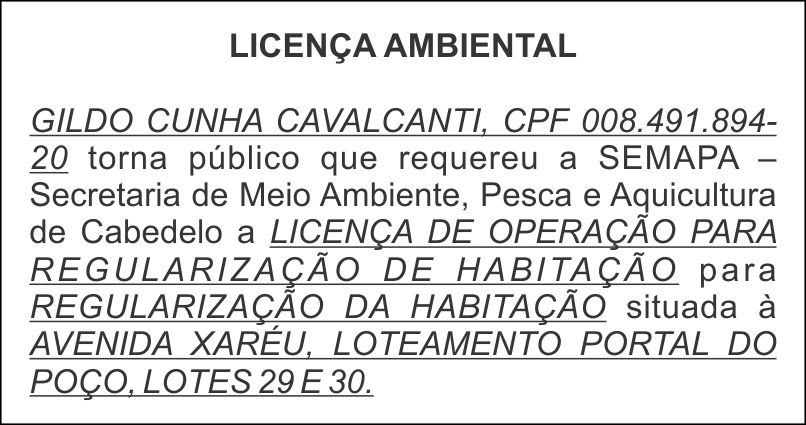 GILDO CUNHA CAVALCANTI – LICENÇA AMBIENTAL