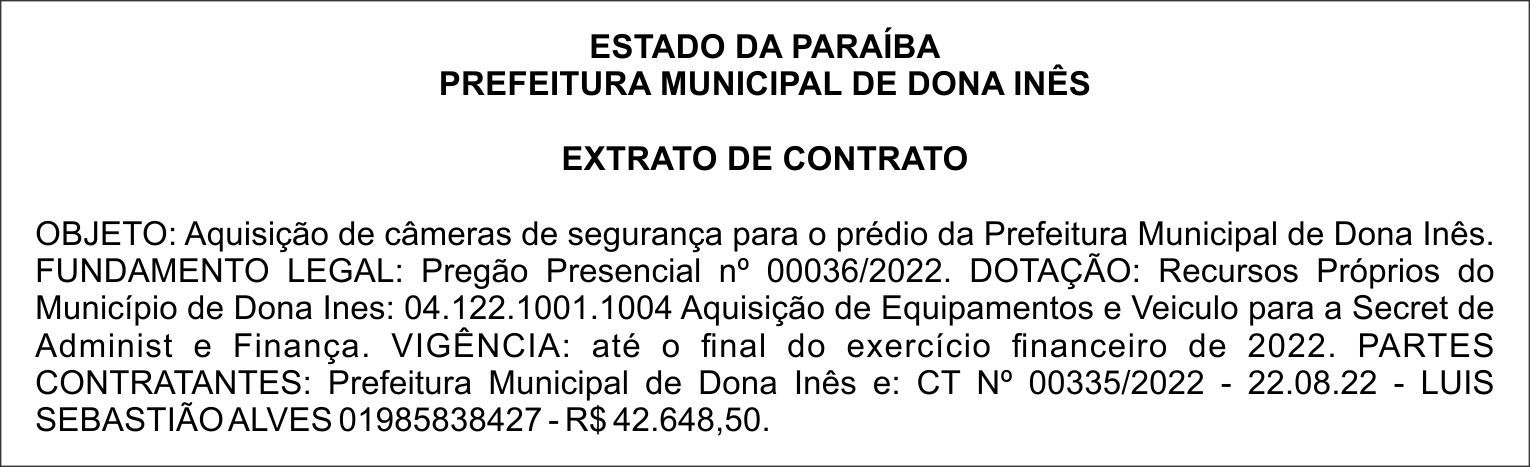 PREFEITURA MUNICIPAL DE DONA INÊS – EXTRATO DE CONTRATO