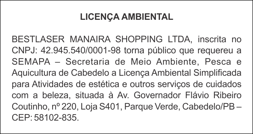 BESTLASER MANAIRA SHOPPING LTDA – LICENÇA AMBIENTAL