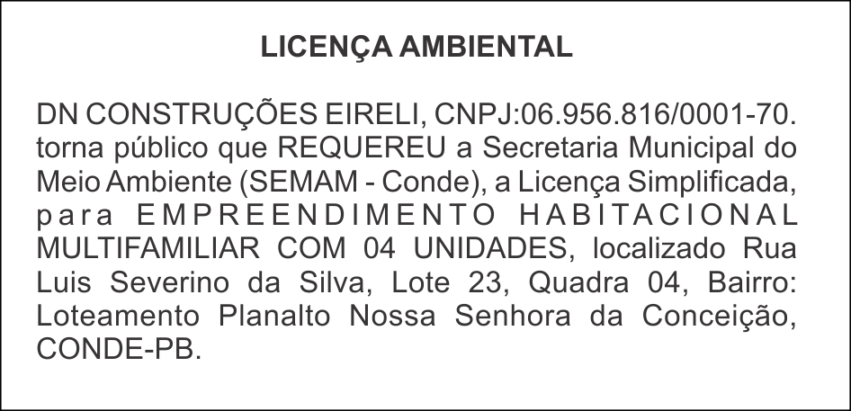 DN CONSTRUÇÕES EIRELI – LICENÇA AMBIENTAL