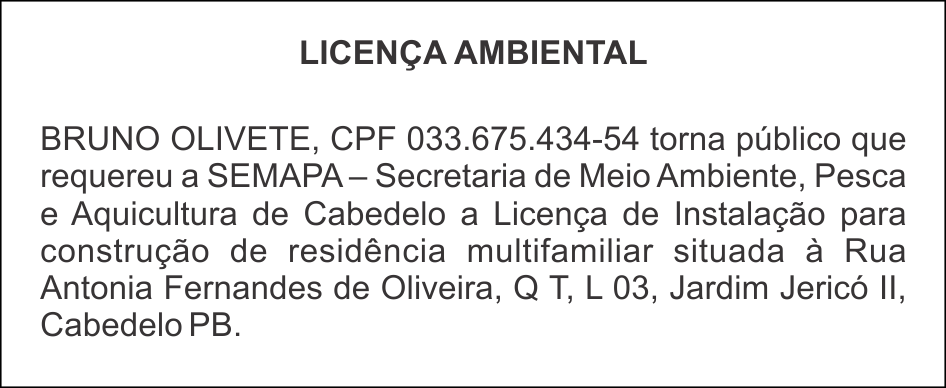 BRUNO OLIVETE – LICENÇA AMBIENTAL