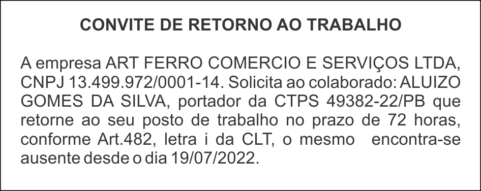 CONVITE DE RETORNO AO TRABALHO
