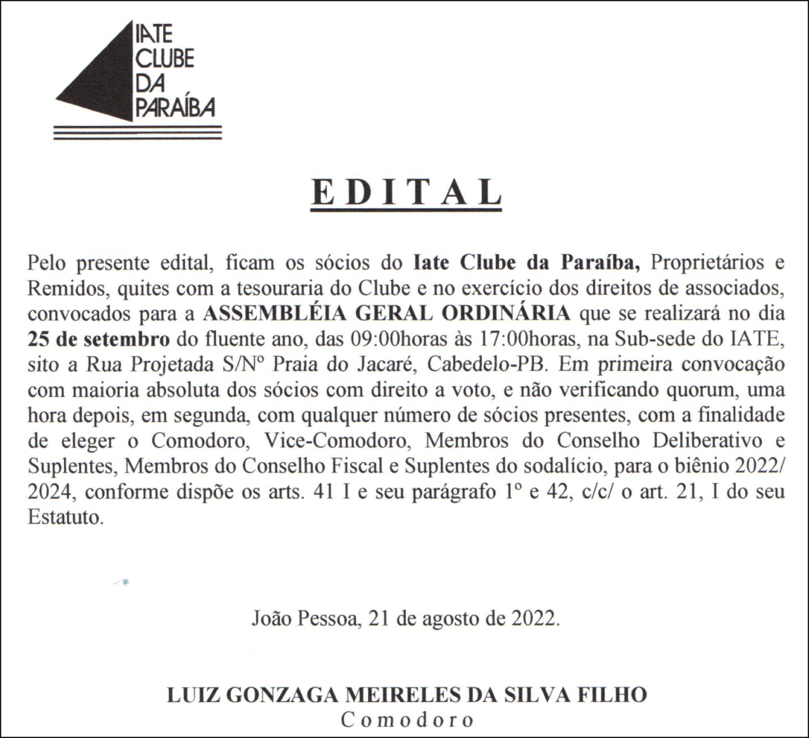Iate Clube da Paraíba – Assembleia Geral Ordinária