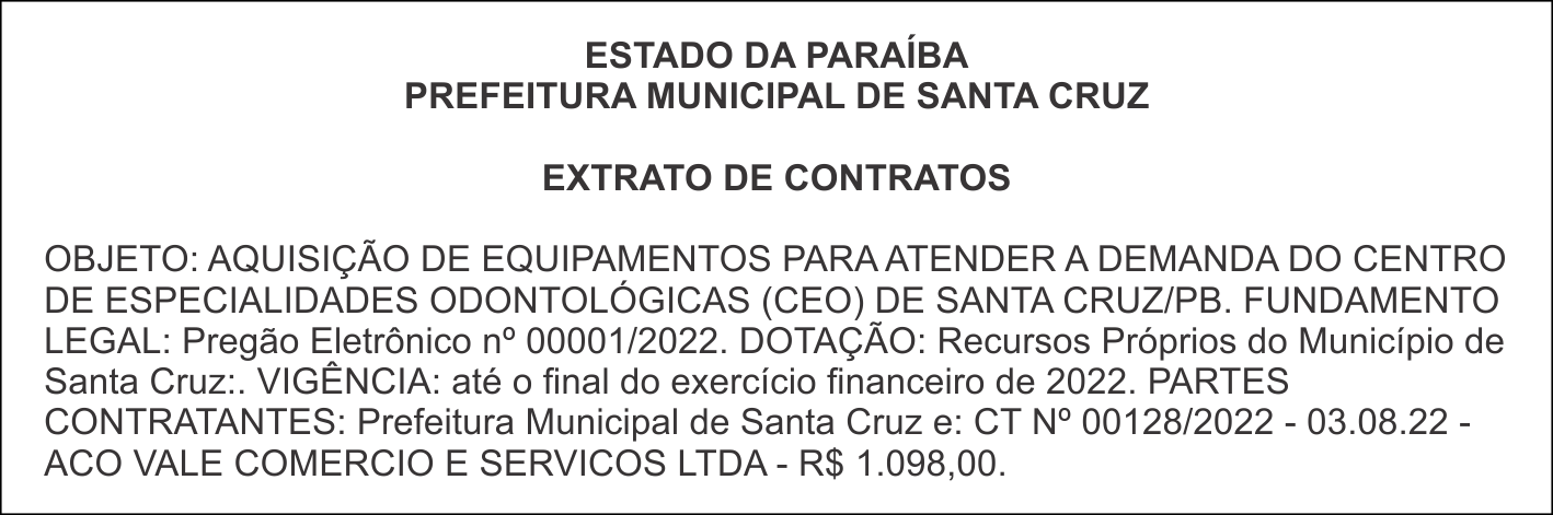 PREFEITURA MUNICIPAL DE SANTA CRUZ   – EXTRATO DE CONTRATOS
