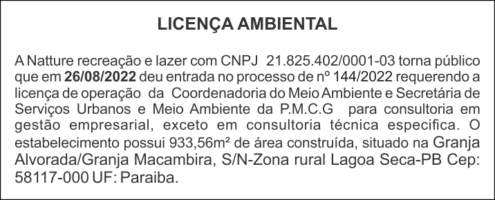 Natture Recreação e Lazer – Licença Ambiental