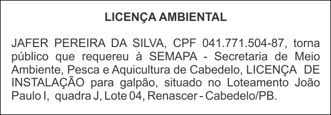 JAFER PEREIRA DA SILVA – LICENÇA AMBIENTAL