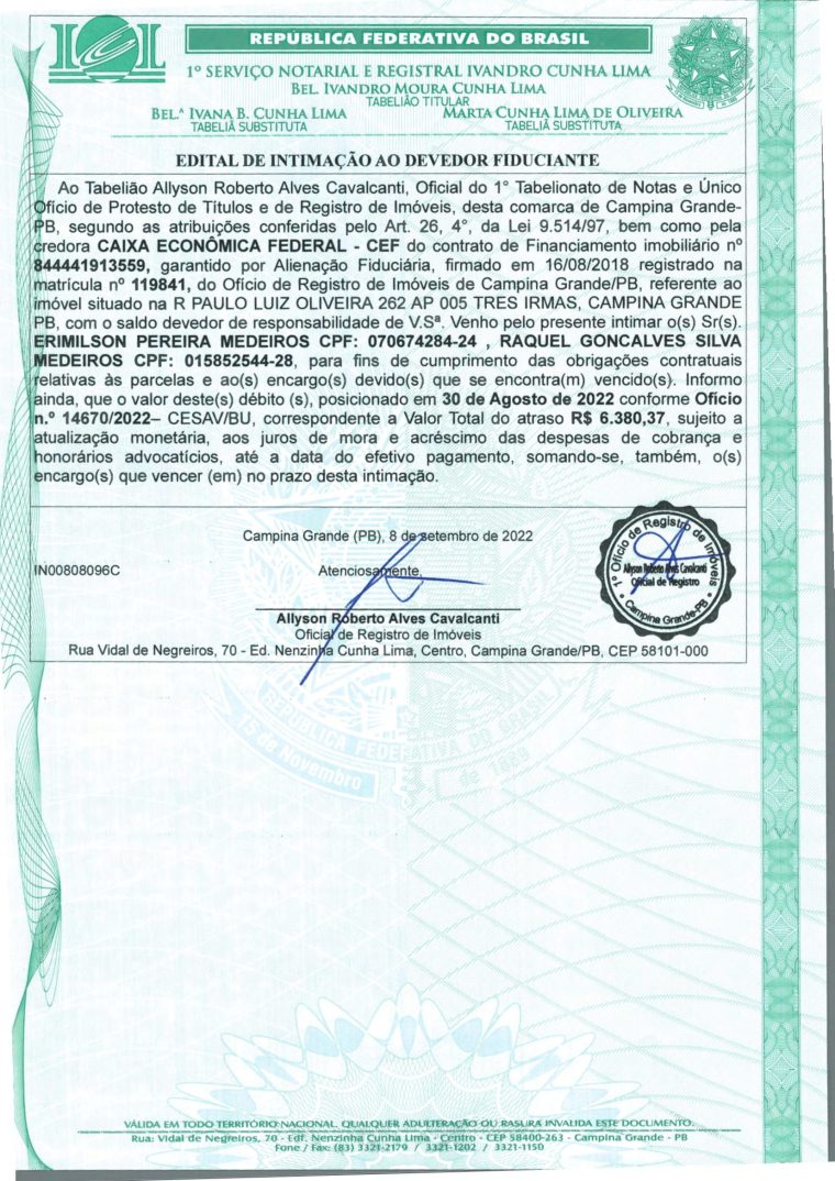 EDITAL DE INTIMAÇÃO AO DEVEDOR FIDUCIANTE