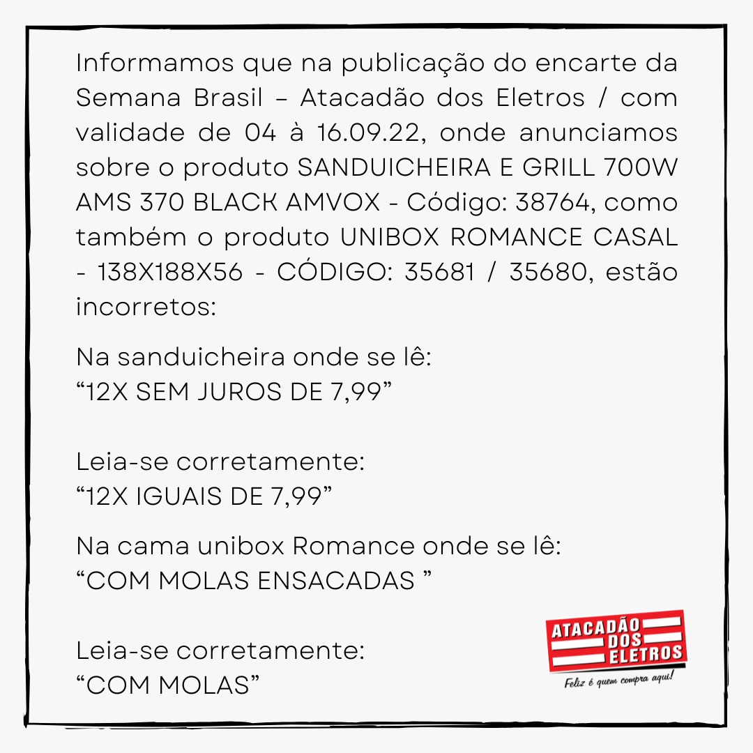 ATACADÃO DOS ELETROS – ERRATA