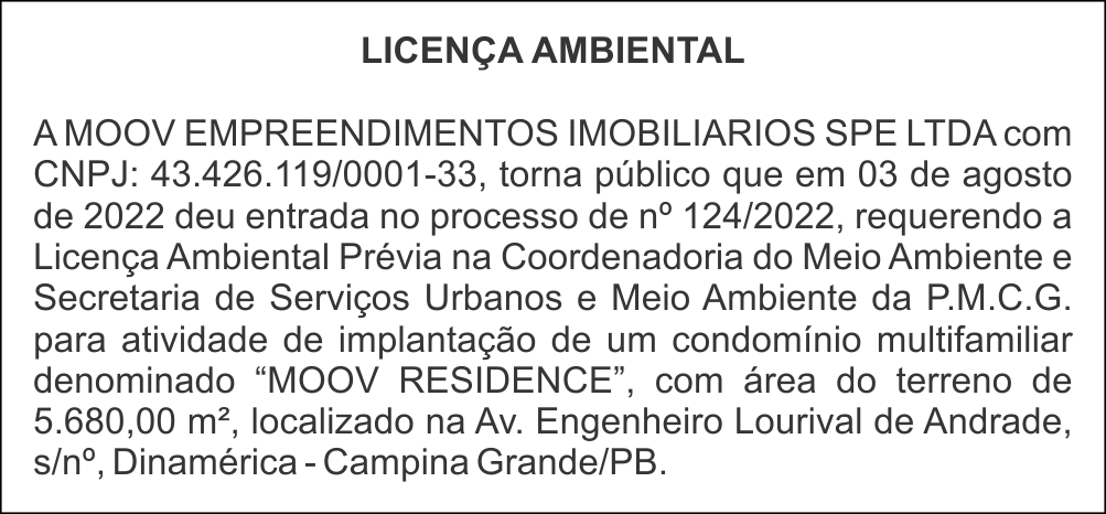 MOOV EMPREENDIMENTOS IMOBILIARIOS SPE LTDA – LICENÇA AMBIENTAL
