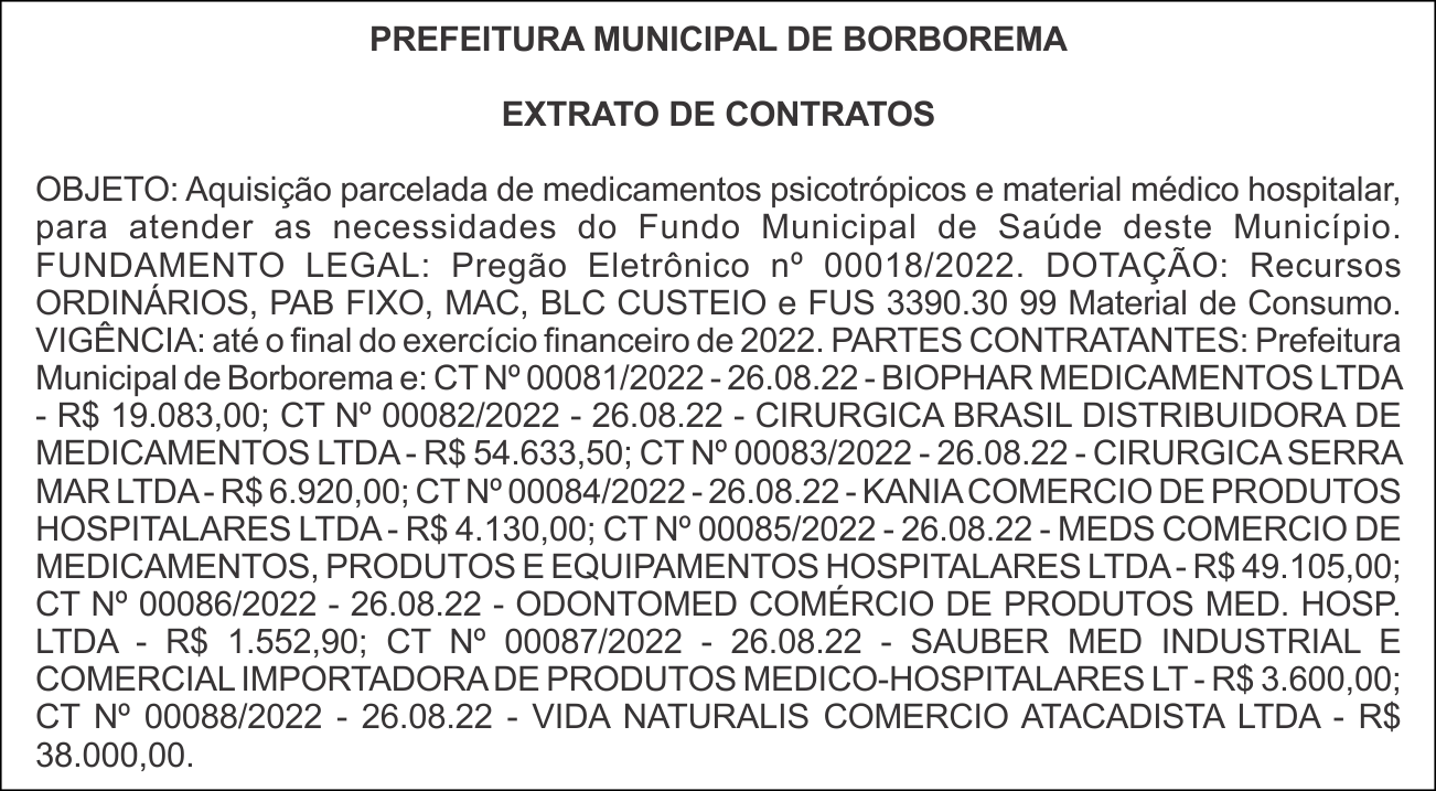 PREFEITURA MUNICIPAL DE BORBOREMA – EXTRATO DE CONTRATOS
