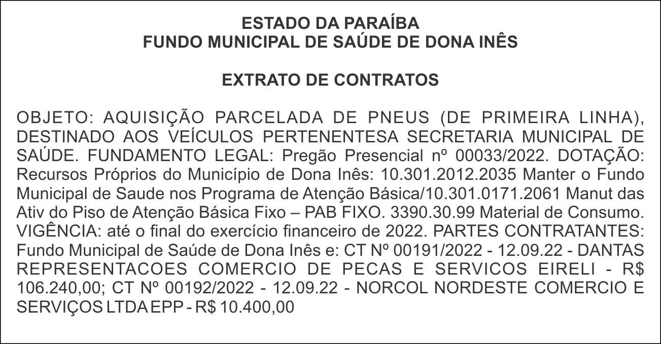 FUNDO MUNICIPAL DE SAÚDE DE DONA INÊS – EXTRATO DE CONTRATOS