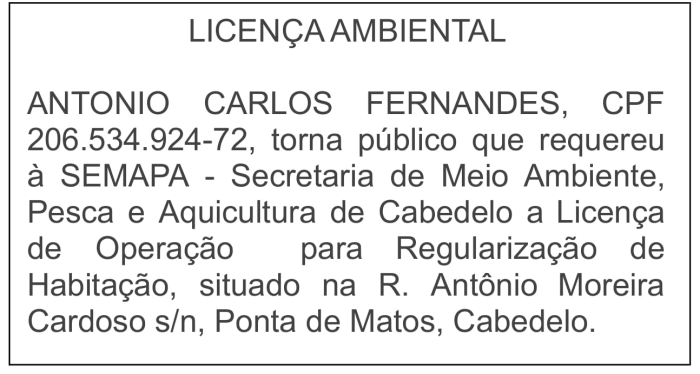 ANTONIO CARLOS FERNANDES – LICENÇA AMBIENTAL