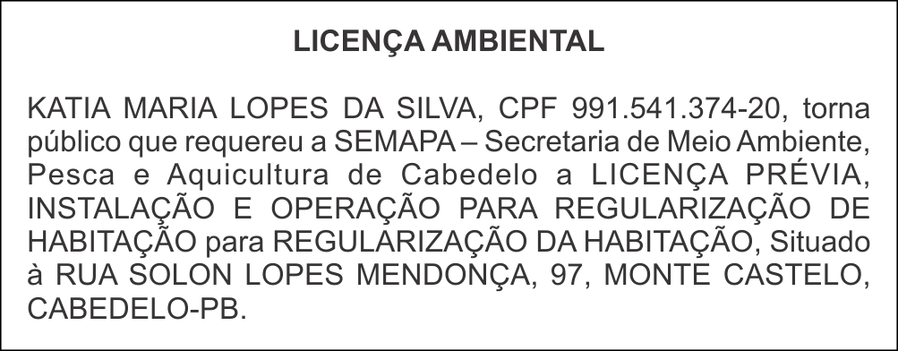 KATIA MARIA LOPES DA SILVA – LICENÇA AMBIENTAL
