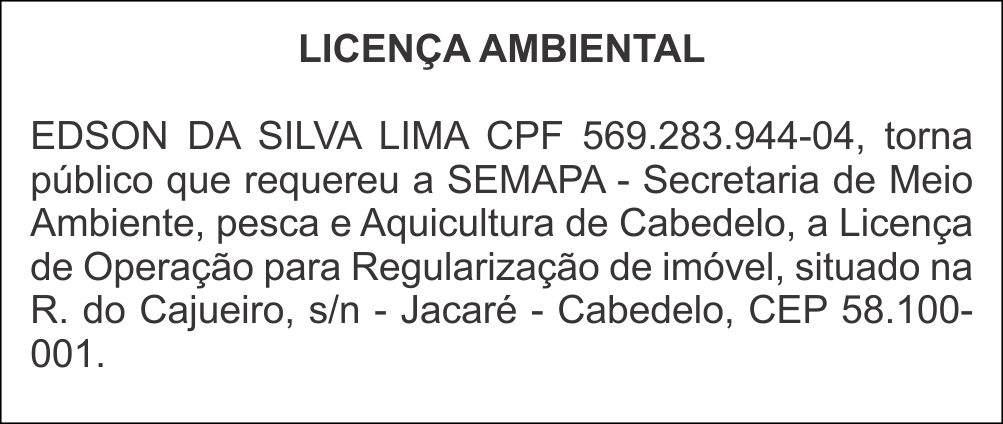 EDSON DA SILVA LIMA – LICENÇA AMBIENTAL