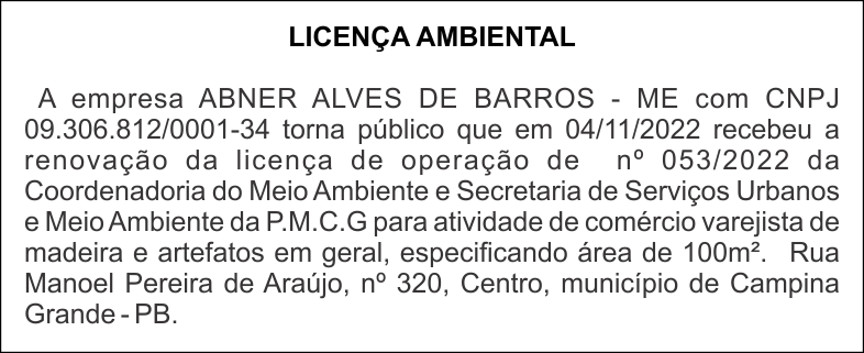 LICENÇA AMBIENTAL – ABNER ALVES DE BARROS ME