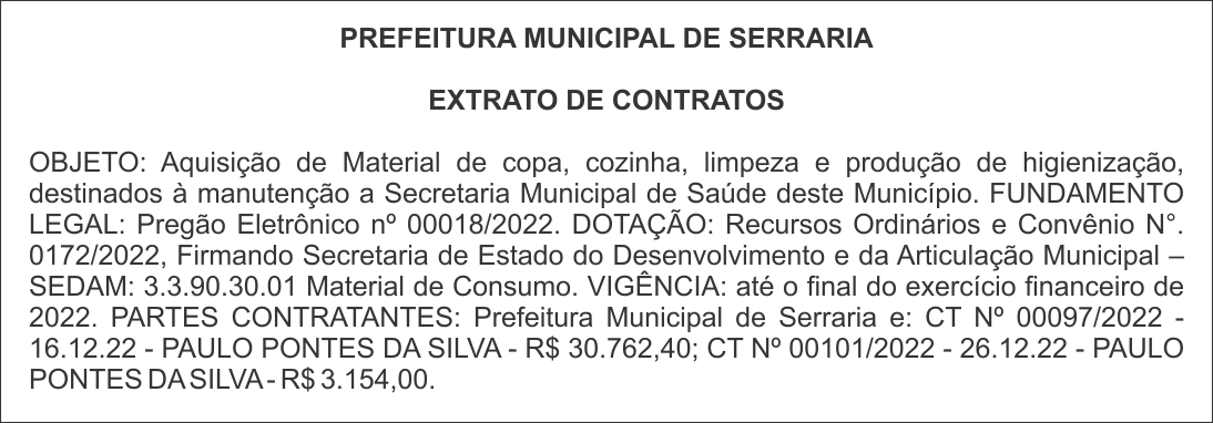 PREFEITURA MUNICIPAL DE SERRARIA – EXTRATO DE CONTRATOS
