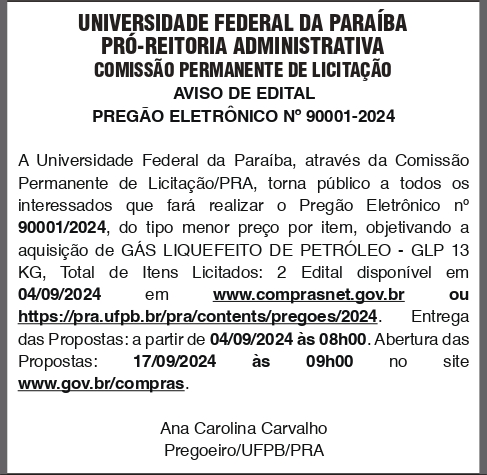 UNIVERSIDADE FEDERAL DA PARAIBA – PREGÃO ELETRÔNICO No 90001-2024