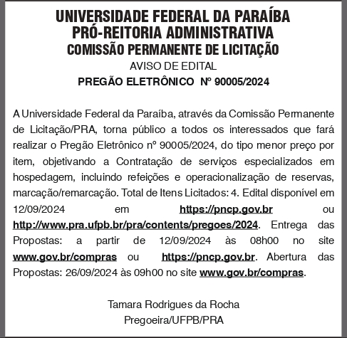 UNIVERSIDADE FEDERAL DA PARAÍBA – PREGÃO ELETRÔNICO Nº 90005/2024