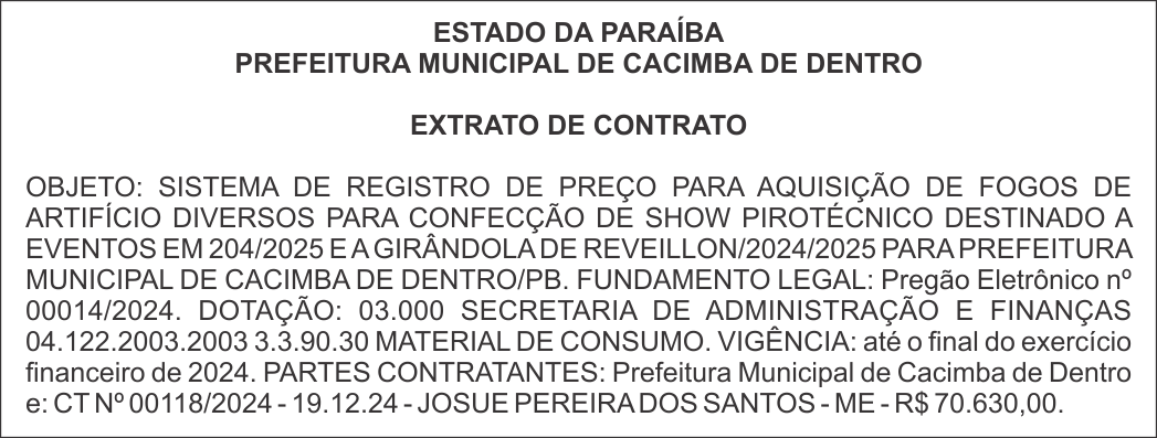PREFEITURA MUNICIPAL DE CACIMBA DE DENTRO – EXTRATO DE CONTRATO